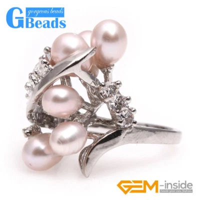 Anillo enchapado en oro blanco con diamantes de imitación de perlas de 6-7 mm tamaño de EE. UU. #6- #7 envío gratuito Foto 1 de 4