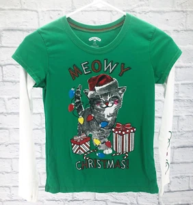 Holiday Time Girls' Long Sleeve Graphic Print T-Shirt "Meowy Christmas" L/G - Picture 1 of 6