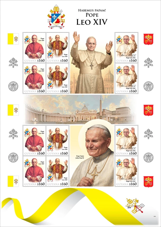 Pope Leo XIV Pope John Paul II MNH Stamps 2025 Guyana 12 Stamps - Image 1 of 1