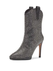Jessica Simpson Vianne Pewter High Heel Crystal Rhinestone Pull On Ankle Booties - Picture 1 of 6