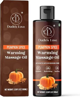 DUDE'S LOVE Organic Pumpkin Spice Warming Massage Oil - Smooth Glide, Non-Greasy Formula |
