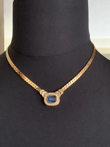 Beautiful Vintage GROSSE, Paris Necklace - 38cm - Blue crystal & Rhinestones - Picture 1 of 9