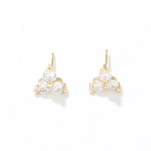 Triangle Copper Inlay Zircon Ear Studs-Clear - Picture 1 of 1