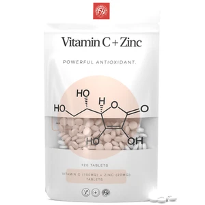 Vitamin C + ZInc Tablets - Natural Immune Boost Cold + Flu Vegan UK Made - Picture 1 of 9