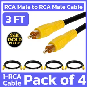 4 Pack RCA Male to Male Cable 3ft Single Composite Audio/Video Cord Yellow Plug - Picture 1 of 5