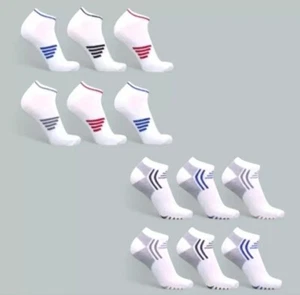 Mens Trainer Sock 3/6Pairs Liner Ankle Stripe Designs Adults Sports Running 6-11 - Picture 1 of 3