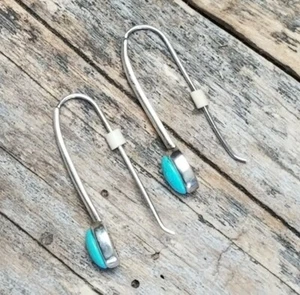 Pendientes Kingman Turquesa 925 lineales ovalados gruesos cabujón petirrojos azul huevo - Imagen 1 de 12