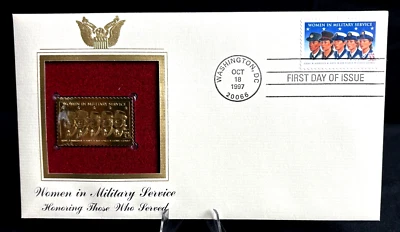 HONORING WOMEN IN MILITARY SERVICE 1ST DAY ISSUE USPS 22KT GOLD STAMP - Image 1 of 4