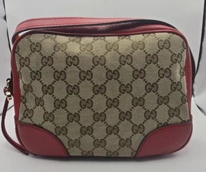 Gucci Bree GG Supreme Camera Crossbody Red Leather AUTHENTIC - Picture 1 of 11