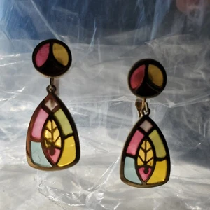 Lisner Plique A Jour Multicolored Stained Glass Fish Drop Clip Earrings - Picture 1 of 14