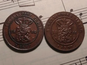 NETHERLANDS EAST INDIES 2x 1 cent 1856 Cu KM307.1+307.2 see below VERY RARE PAIR - Picture 1 of 2