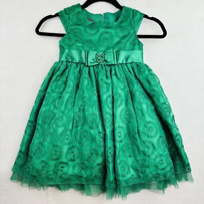 Vestido de renda verde princesa fé meninas criança tamanho 5 manga gorro arco feriado igreja - Imagem 1 de 4