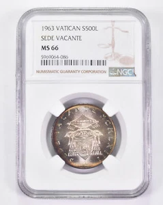 MS66 1963 Vatican 500 Lire Silver - Sede Vacante -Toned! NGC *8965 - Picture 1 of 3