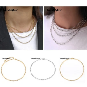 Gold Plated Stainless Steel Paperclip Rolo Box Chain Choker Necklace 16-20" Xmas - Picture 1 of 20