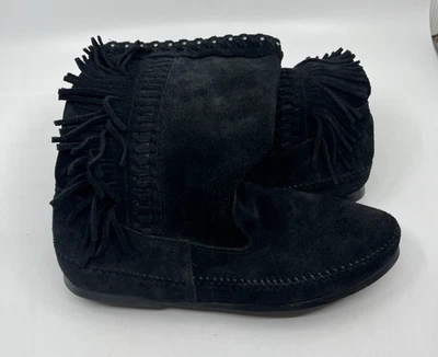 MINNETONKA Botas Mocasín Negro Gamuza Flecos Estilo 1699 Mujer Talla 9 Foto 1 de 4