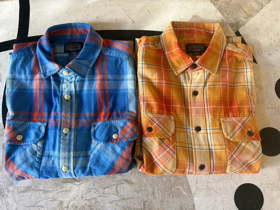 Usados en Excelente Condición 2 Pendleton 100% Algodón CAMISETAS DE TRABAJO MULTICOLOR A CUADROS Camisa Talla L Foto 1 de 4
