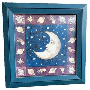 RARE Vintage 90s Celestial Moon And Stars Mary Beth Zeitz Wood Frame 16” Whimsy - Picture 1 of 10
