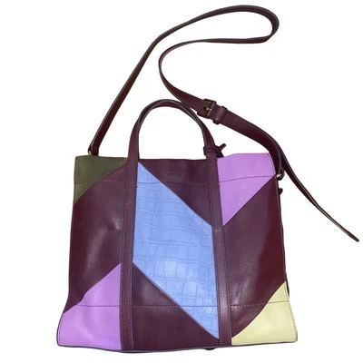 Fossil Color Block Leather Suede Croc Shoulder Satchel Crossbody Bag EUC - Image 1 of 4