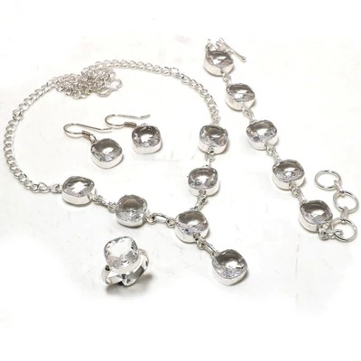 Weißer Topas facettierter Edelstein Schmuckset Handarbeit Damen Halskette Set... - Bild 1 von 4