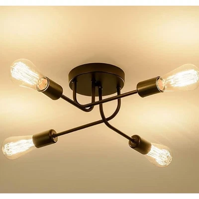 Industrial 4 Way Ceiling Light Chandelier Semi Flush Mount E27 Ceiling Fixture - Image 1 of 4