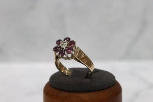 9ct Yellow Gold Ruby & Diamond Cluster Ring - Size N - UK Hallmarrk - Picture 1 of 9