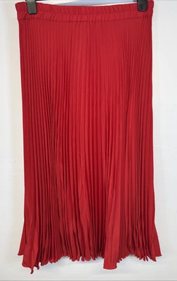 Vintage Pleated Skirt Red Chiffon Elasticated Waist Long Unlined Flared UK 12 - Image 1 of 4