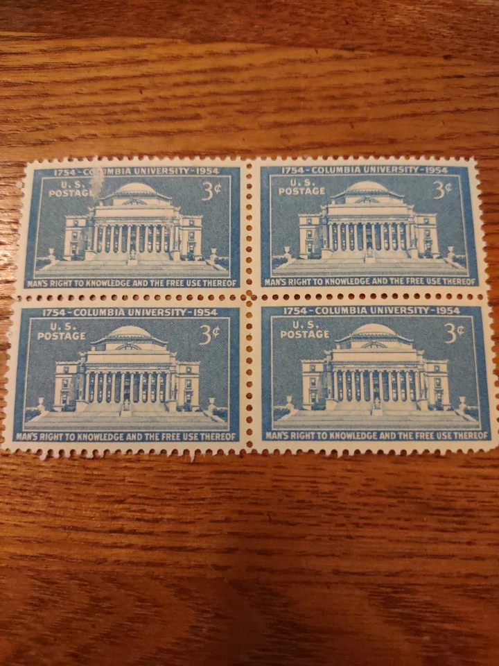 Scott 1029 3 cent  Columbia Univ 1954 US Stamp Block of  4,  Unused, MNH - Image 1 of 1