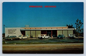 Vintage Postcard Springdale AR US Post Office Classic Cars 1960s T28 - Picture 1 of 2