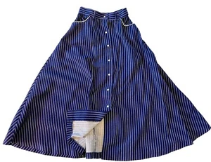 Vintage 80s Western Skirt Womens S Pinstripe Pearl Snap Dark Blue Twill Circle - Picture 1 of 11