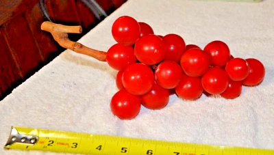 c1950 Vtg Mid-Century Italian Alabaster Red Stone Grape Cluster w/ Wood Stem 10" - Image 1 of 4