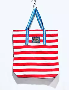 14" Cotton Eco Shopping Tote Grocery Shoulder Hand Bag Red Stripes KB1-44 - Picture 1 of 2