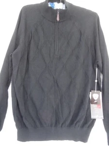 Glen Echo New Golf Sweater Men's L Cotton Rich Black Zip Neck NWT - Picture 1 of 8
