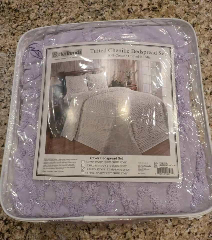 Tufted Chenille Bedspread Set Trevor Queen Lavender - Image 1 of 4