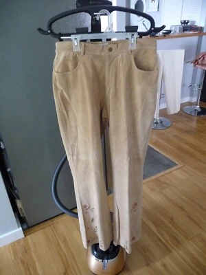 PANTALONES BOOTCUT BORDADOS DE CUERO PRECIOSO/ÚNICO SUTTON STUDIO TALLA 12 NUEVO NOTAG Foto 1 de 4