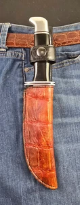 Buck Knives 119 Scheide Rechtszug mit echtem braunem Alligatorleder Custom - Bild 1 von 11