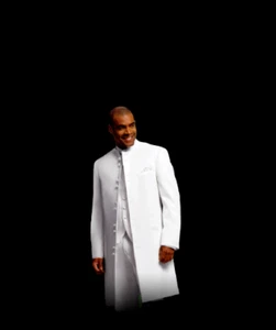 Boys Very Long White Mandarin Chinese Nehru Collar Tuxedo Frock Duster Coat - Picture 1 of 1