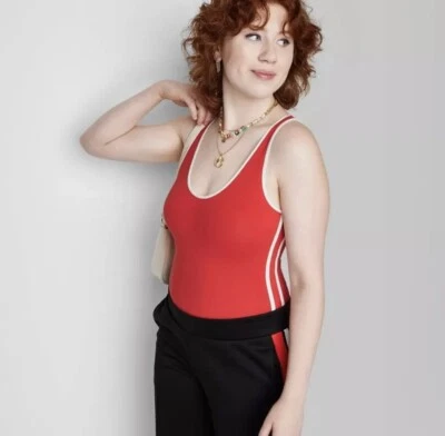 Wild Fable Bodysuit Tank Bodysuit  Wild Fable  Red w White Stripes Small - Image 1 of 4