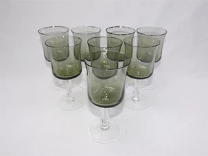 8 Vtg Noritake Rainbow Green Wine Glasses Goblet Platinum Rim 5.5" Tall - Picture 1 of 9