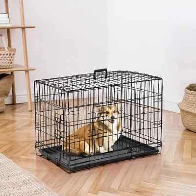 30" Metal Dog Crate Double Door Little Pet Cage Foldable Dog Cage Black - Image 1 of 4