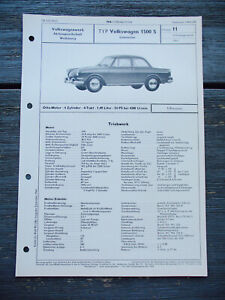 VW  Typ 3 1500 S Limousine    Prospekt VDA Typenblatt 11  131a  12/64
