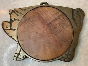 Antique-Vintage Cast-Iron/Steel/Wood/Wooden Fat Pig Hot Plate/Trivet 9"W x 7"T - Picture 1 of 6