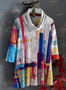 Et' Lois 1X Cowl neck tunic top NWOT cozy comfortable colorful - Foto 1 di 15