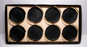 8 Vintage MCM Retro Atomic Age Black Plastic & Metal Coasters Barware EUC - Picture 1 of 11