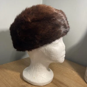 Vintage Women's Pillbox Hat Fox Brown Fur & Satin Hilda's Hats Fremont - Picture 1 of 9