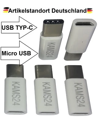 5er Adapter Typ C 3.1 zu Micro USB  Stecker Tablet Lade Kabel Konverter weiß - Bild 1 von 4