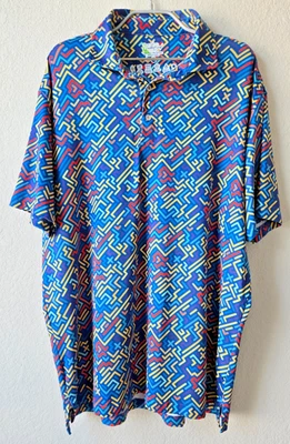 TailorByrd Men’s Performance Golf Polo Colorful Geometric Design Size XL - Image 1 of 4