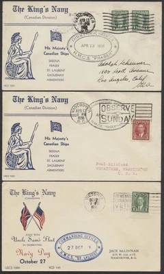 1938 3x The Kings Navy cubiertas conmemorativas diferentes barcos Vancouver Victoria Foto 1 de 2