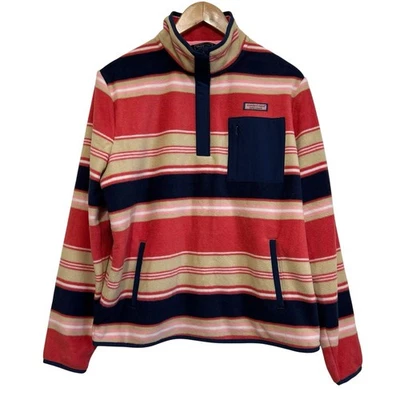 Nuevo con etiquetas Pullover Vineyard Vines Harbor Polar Cuarto Cremallera Kelly Rayas Azul Marino Mediano Foto 1 de 4