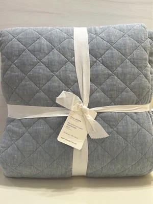 Pottery Barn Belgian Flax Linen Diamond Quilt Full/Queen 90x88 Chambray NWT - Image 1 of 4