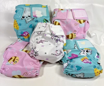 Pañales de tela estampados talla única KaWaii Baby 5 con inserciones 0-18 Mos/6-22 libras Foto 1 de 4